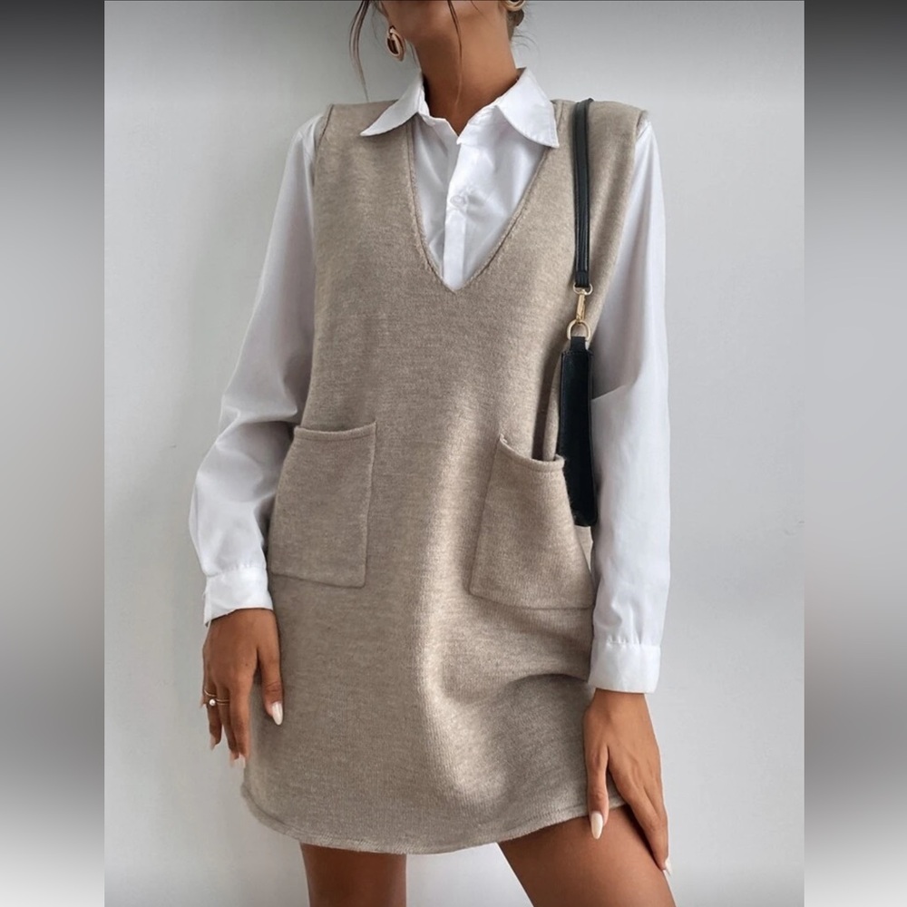 SHEIN dual pocket sleeveless sweater dress